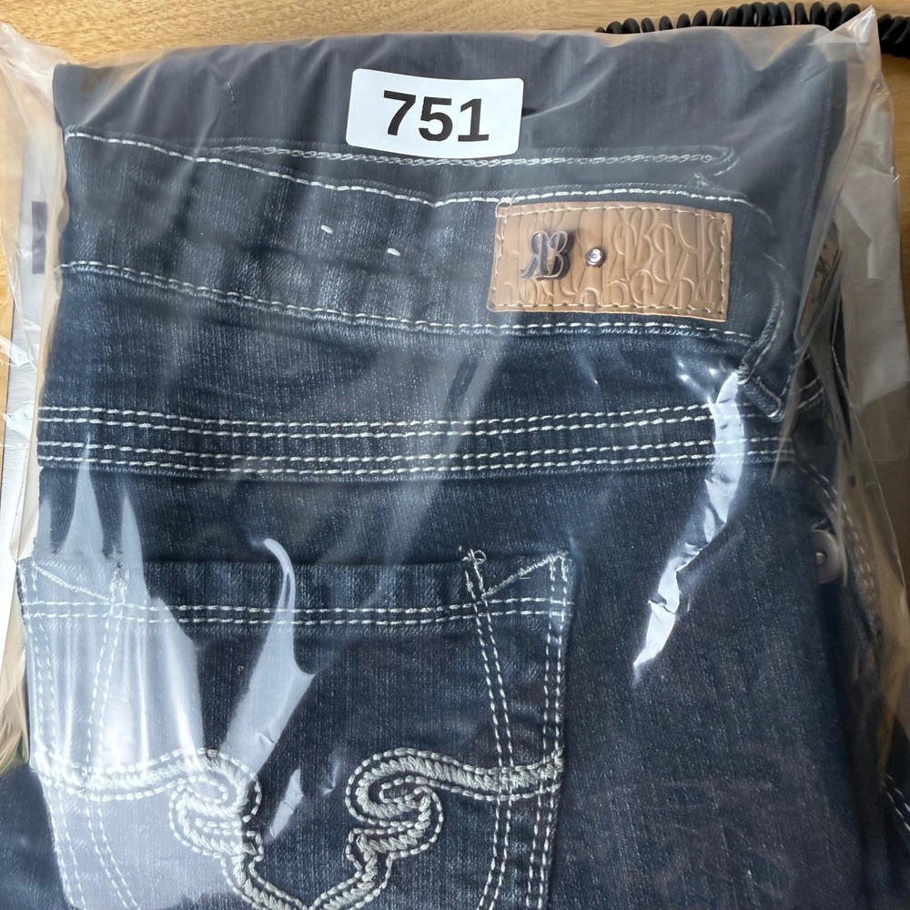 Y2K Western Low Rise Dark Wash Bootcut Jeans Women 7x33 Thick Stitch Embroidered - Picture 12 of 12